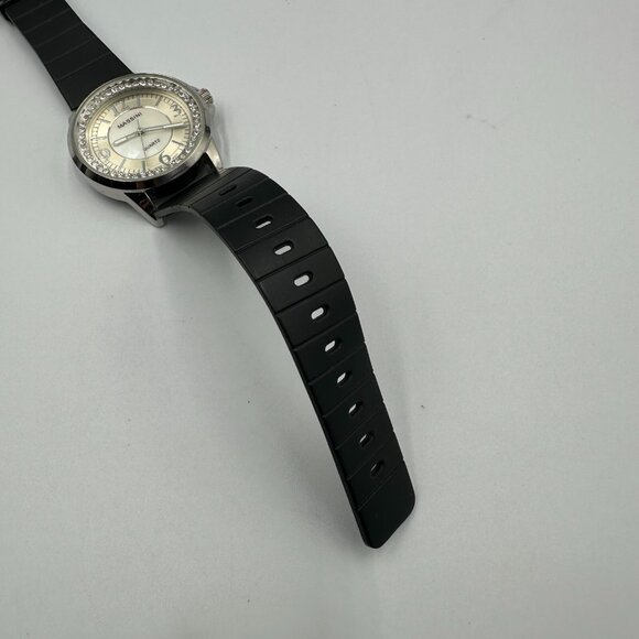 3/$30 Massini Watch Women Silver Tone Round Case Black Silicone Band 9" - Picture 5 of 15